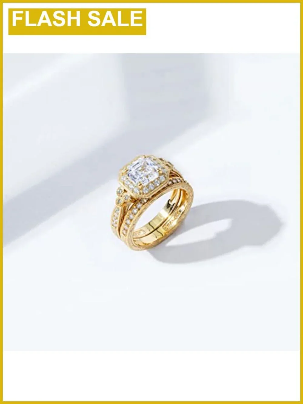Gold Plated Sterling Silver Asscher-Cut Cubic Zirconia Antique Ring Set